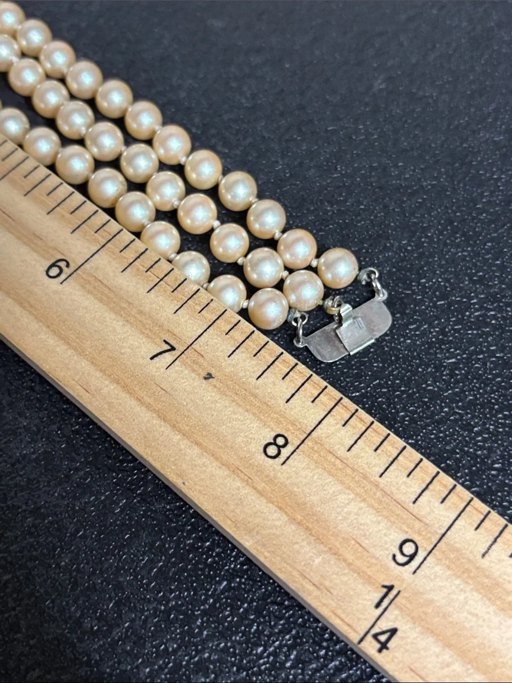 Kenneth Lane Vintage Triple Strand Faux Pearl Bracelet Rhinestone Clasp Art Deco